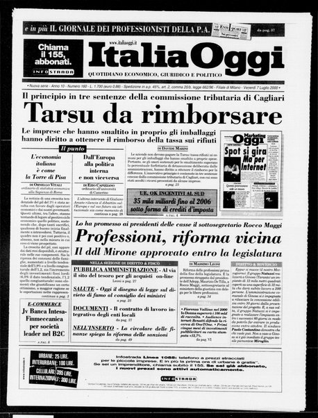 Italia oggi : quotidiano di economia finanza e politica